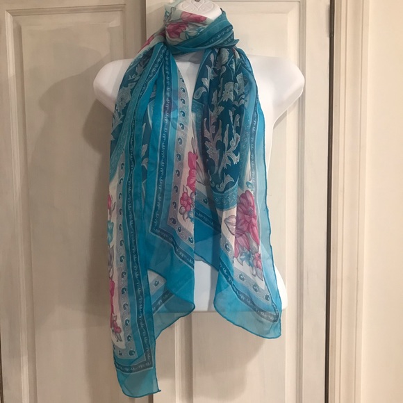 Turquoise and Pink Polyester Scarf easy wash - Picture 1 of 2